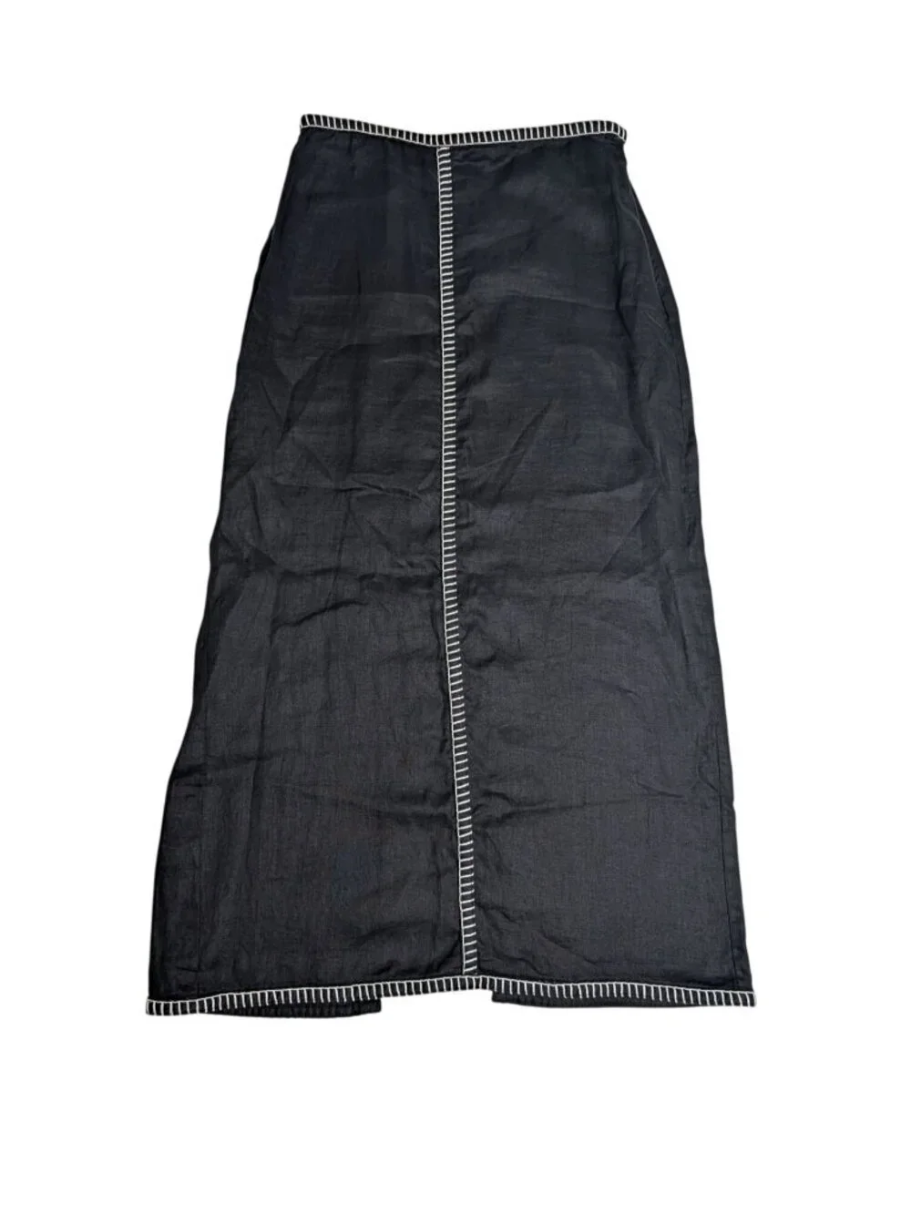 Magaschoni Black Linen Maxi Skirt Whip Stitch Detail Size 10 Quiet Luxury - Picture 2 of 12